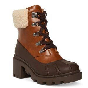 Madden Girl Women's Bubbles Lace Up Lug Sole Booties Tan Size 7 1/2